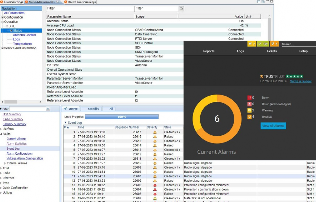 Screenshots of system logs and errors